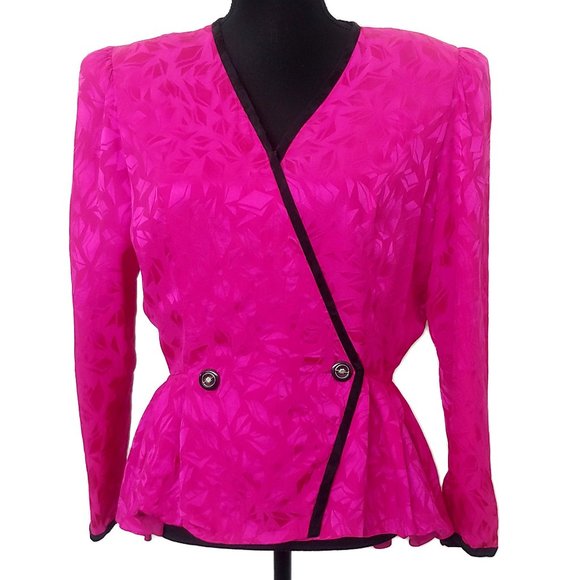 Vintage 80s 100% Silk Patterned Silk Peplum Top - Picture 4 of 5